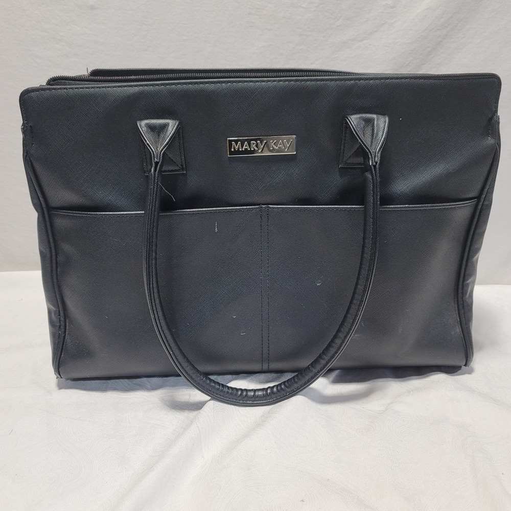Mary Kay Black Saffiano Faux Leather Tote Bag Organizer Zippered Pockets